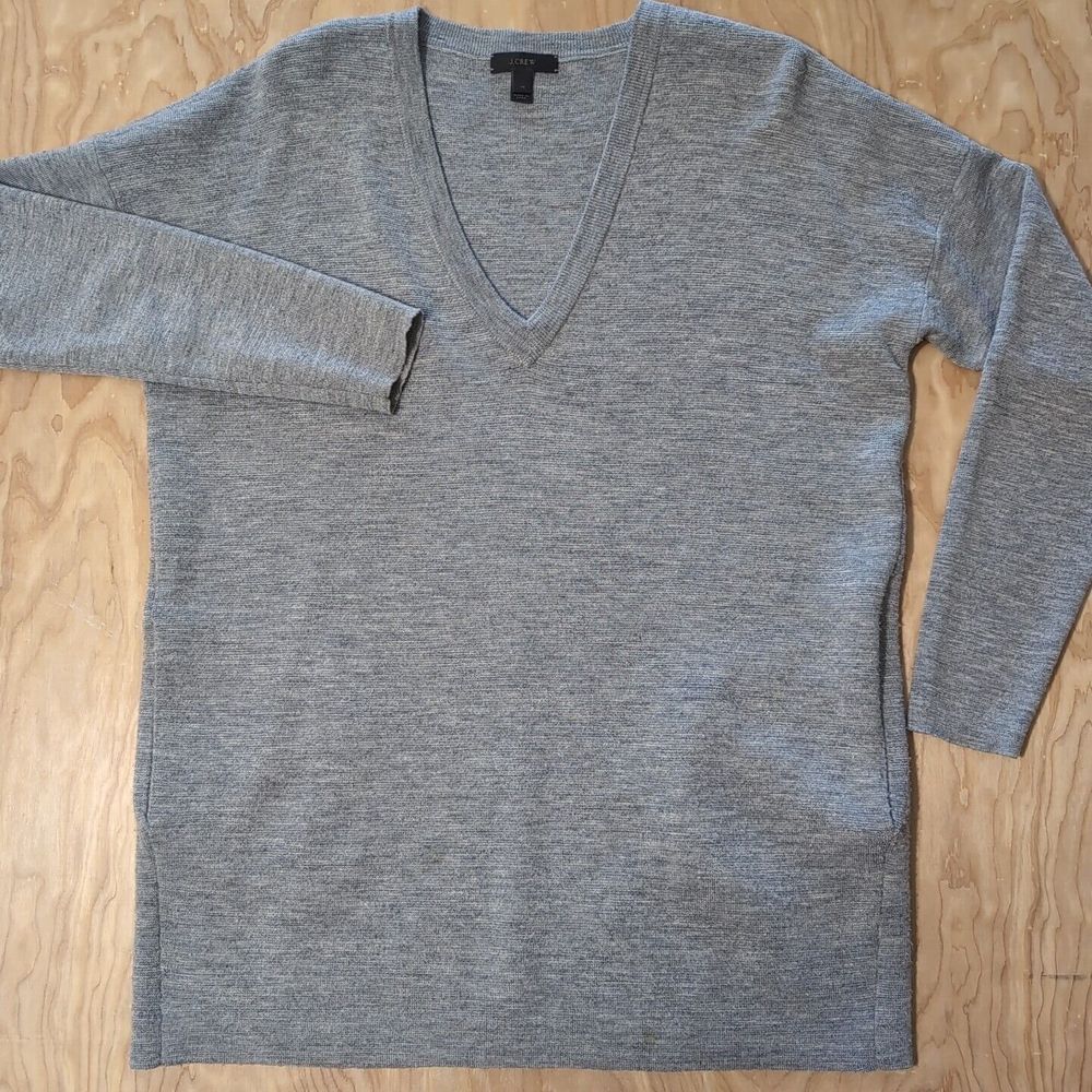 J.‎ Crew Women's XS Gray 100% Merino Wool V-Neck Sweater Pockets Thin Hem